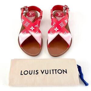LOUIS VUITTON || Escale Palma Ombre LV Monogram Sandals Pink Red Logo EU 37.5